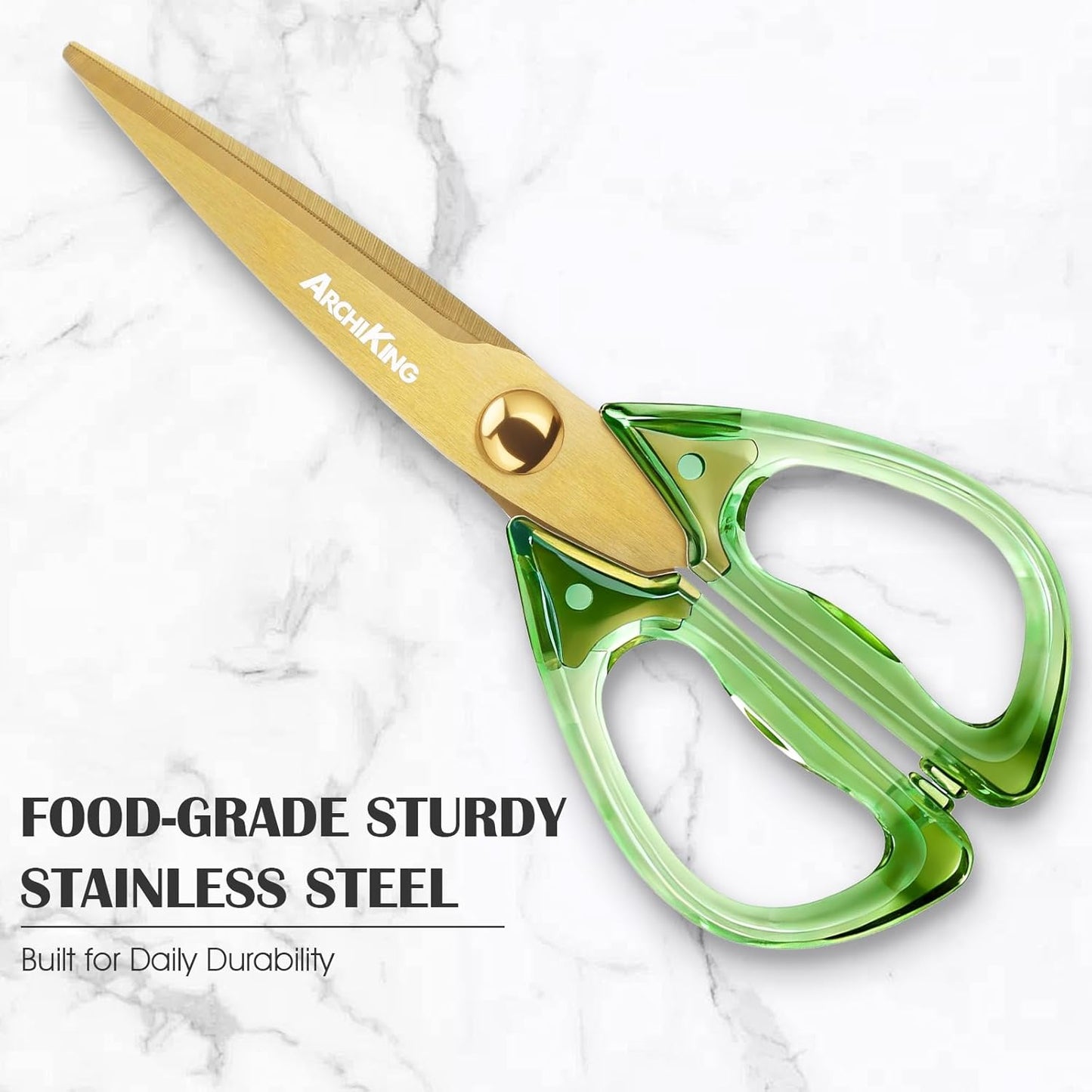 Heavy Duty Kitchen Scissors, Titanium Coated All Purpose Shears - Extra Sharp Detachable Blades for Poultry, Chicken Bones, Meat, Vegetables, Herbs | Micro Serrated & Ergonomic Handle