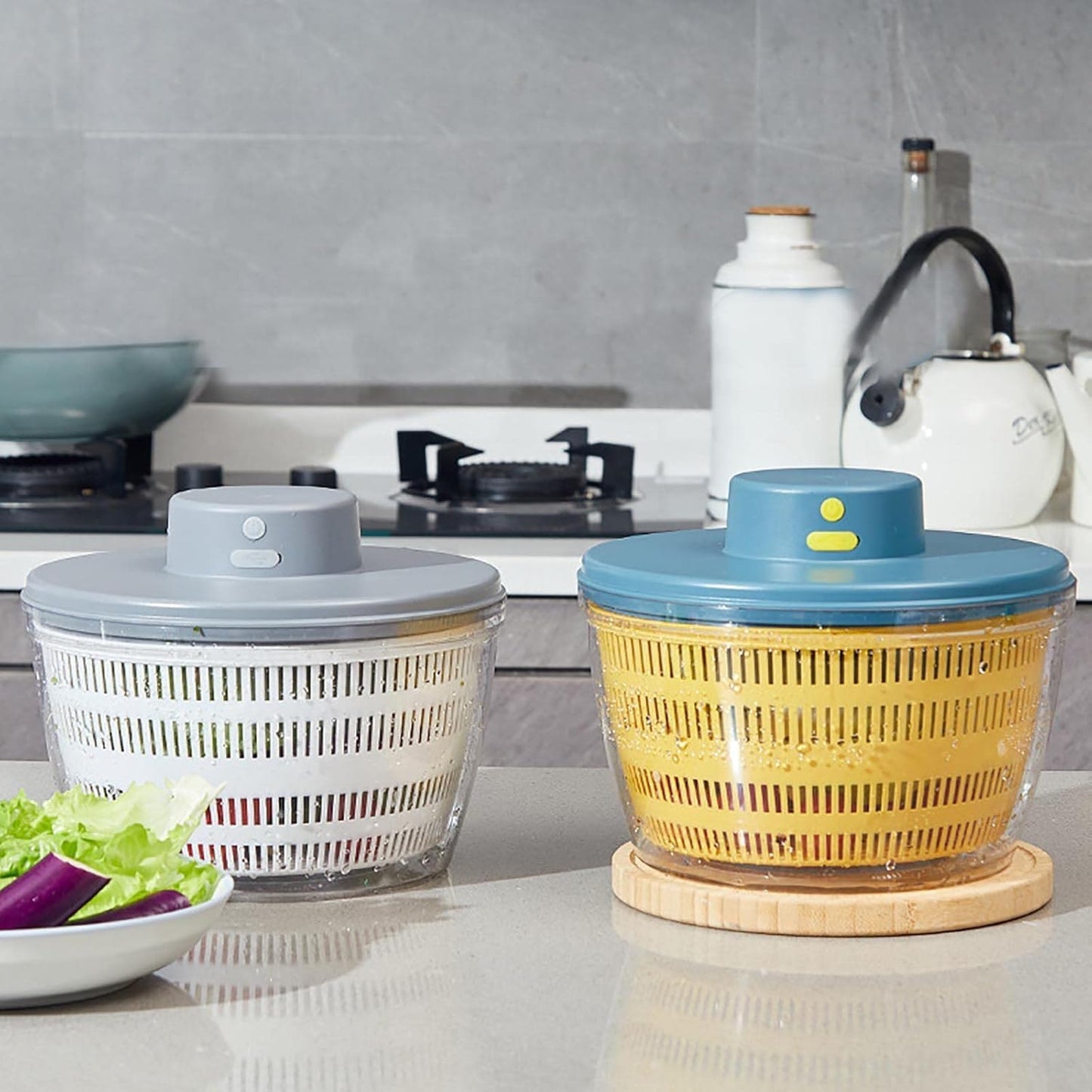 Electric Salad Spinner, 4L Wireless USB Salad Spinner Dehydrator for Fruit Vegetables, Large Capacity Salad Vegetable Dryer, Quick Drainage Electric Mixer White