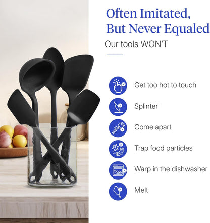 GIR: Get It Right 5-Piece Silicone Ultimate Kitchen Utensils Set - Ladle, Spatula, Flip, Spoon & Spoonula - Non-Toxic Cooking Utensils for Nonstick Cookware, Cooking and Baking - Black
