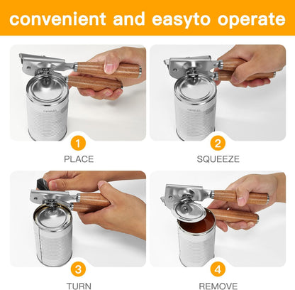 Upgraded Efficient Manual Can Opener - Selected Solid Wood Handle, Sharp and Smooth Blade Edge, Portable Design, Easy-Open Large Knob, Versatile for Various Bottle Caps（Rosewood）
