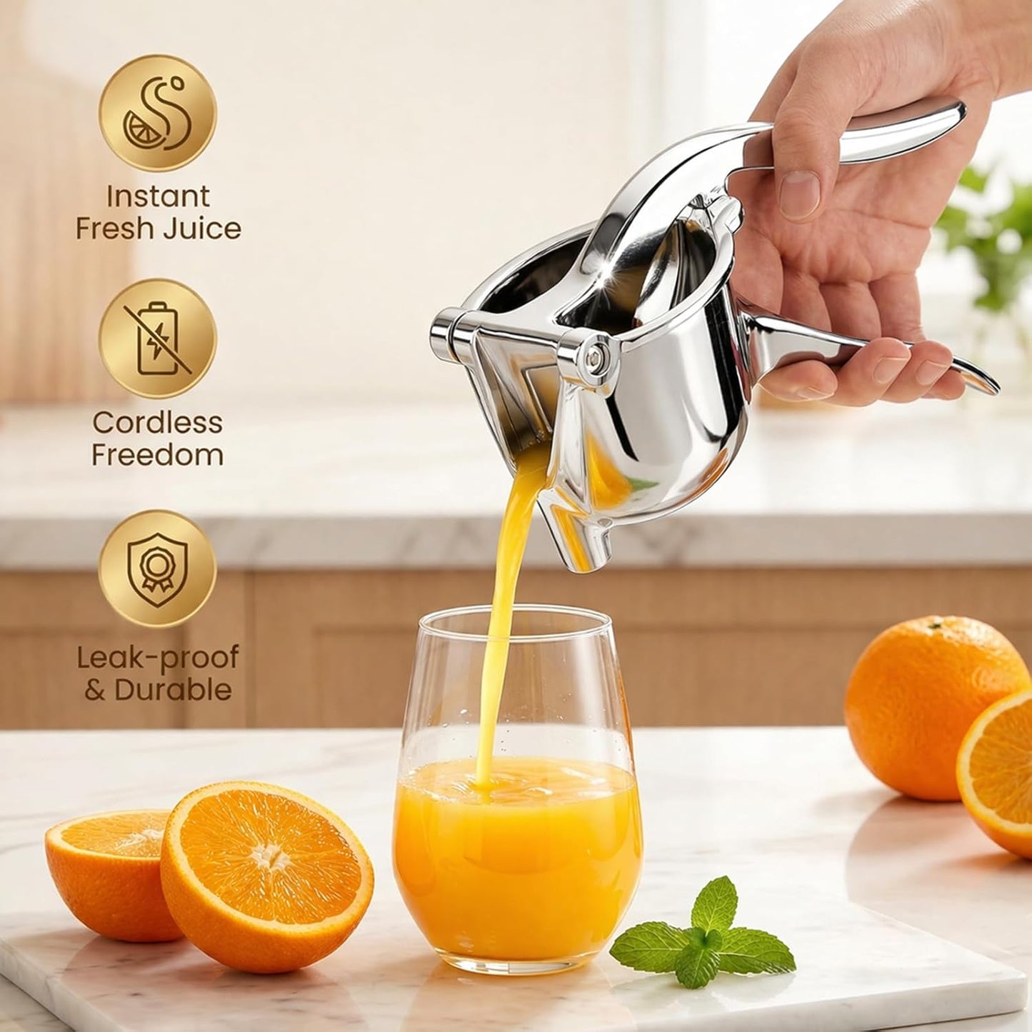 Heavy Duty Cast Iron Juicer Manual Hand Press, Stainless Steel Fruit Juice Squeezer for Lemon & Orange, Citrus Press Juicer (1PC)