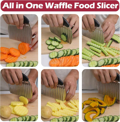 JAYVAR Large Crinkle Cutter for Potatoes, Stainless Steel Vegetable Crinkle Cutter, Versatile Vegetable Wavy Chopper for Fancy Edges, Onion Chopping Wavy French Fry Slicer Kitchen Dicer Gadget