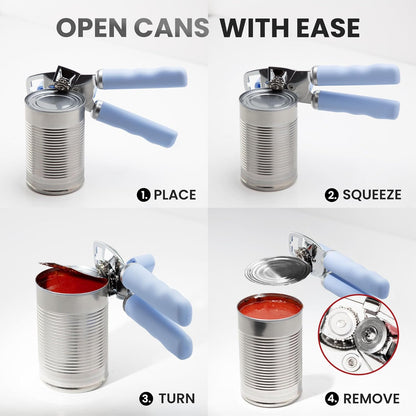 Zulay Kitchen Heavy Duty Stainless Steel Can Opener Manual with Bottle Opener - Rust Proof Manual Can Opener With Turn Knob & Comfy Soft Grip Handles - Black - Colors B