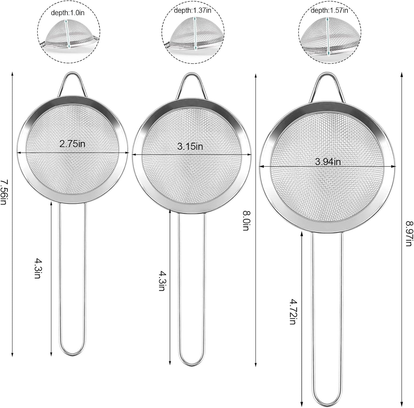2 Pack Fine Mesh Strainer, Small Stainless Steel Sieves with Handles, for Steeping Loose Leaf Tea, Straining Cocktail, Juice and Sifting Flour, Powdered Sugar (2pcs)