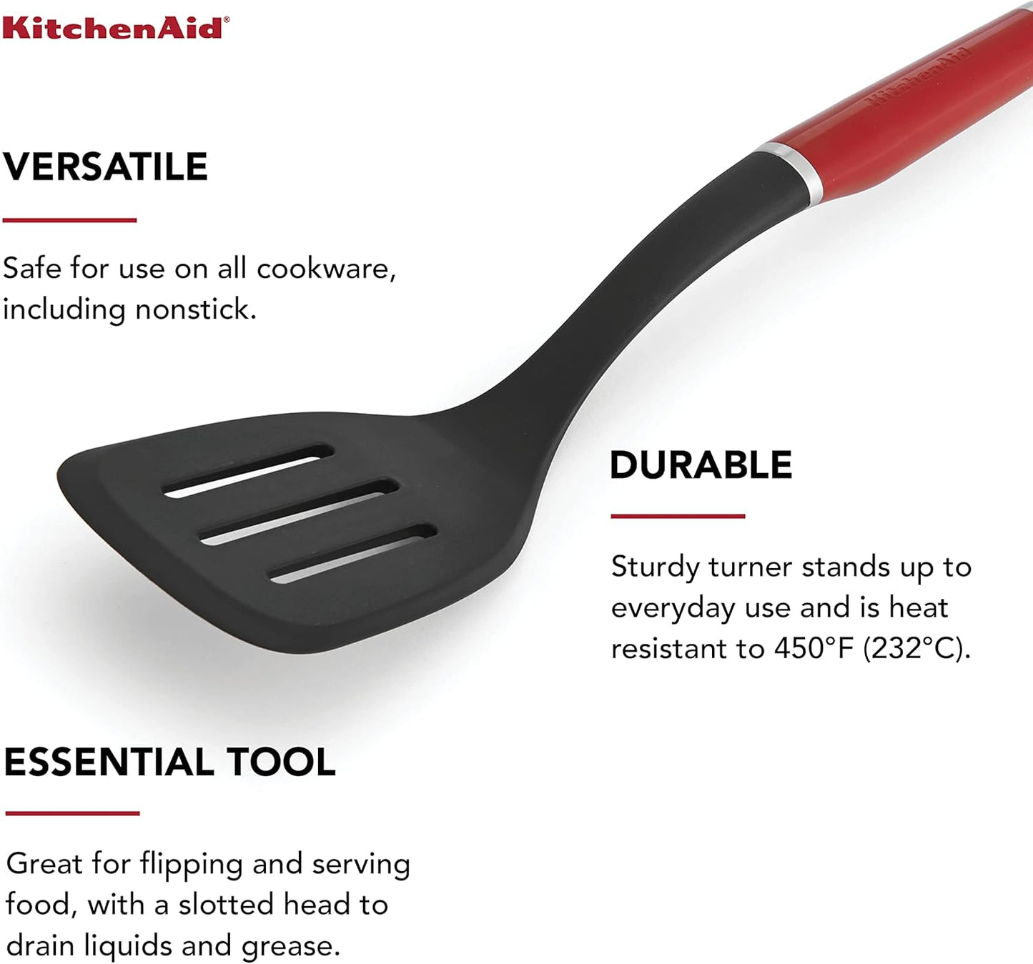 KitchenAid Classic Nylon Slotted Turner, 13.66-Inch, Black