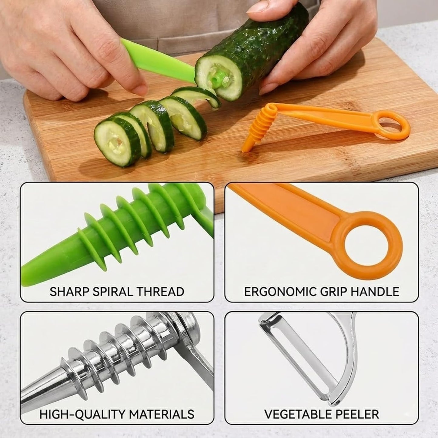 Potato Spiral Cutter, Potato Peeler, 6Pcs Set Includes Manual Vegetable Spiralizer and Vegetable Peeler, Practical Vegetable Spiral Slicer Cutter for Potatoes Carrots Cucumbers Fruits