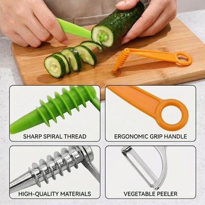 Potato Spiral Cutter, Potato Peeler, 6Pcs Set Includes Manual Vegetable Spiralizer and Vegetable Peeler, Practical Vegetable Spiral Slicer Cutter for Potatoes Carrots Cucumbers Fruits