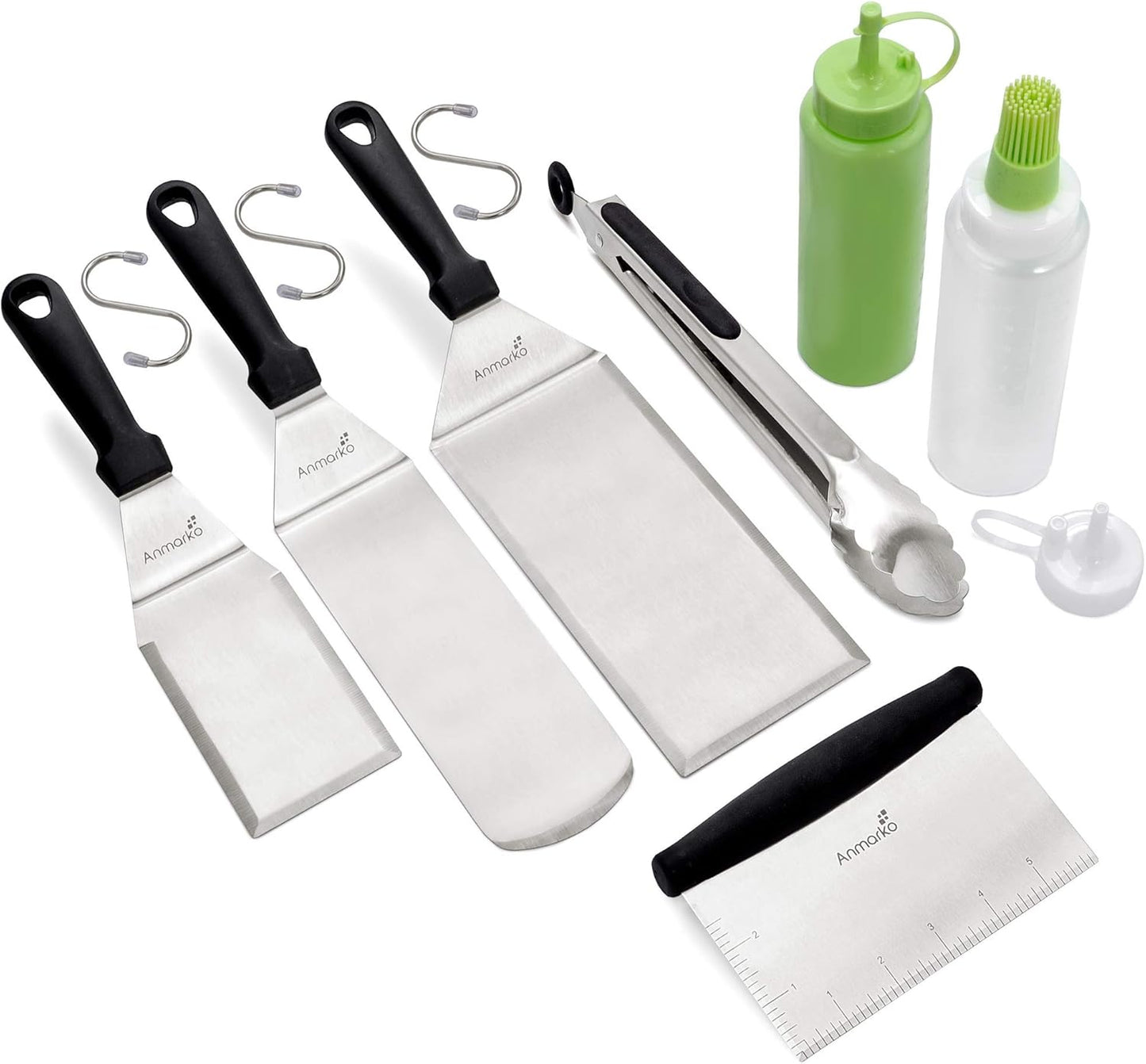 Stainless Steel Metal Spatula Set - Teppaniyaki Spatulas - Griddle Scraper Flat Spatula Pancake Flipper Hamburger Turner - Metal Utensil great for BBQ Grill Flat Top Cast Iron Griddle Accessories