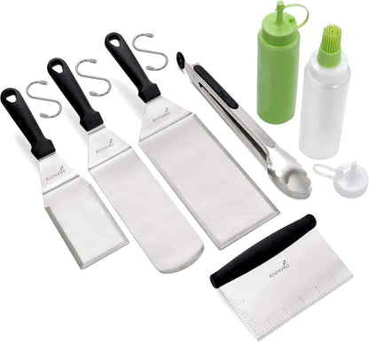 Stainless Steel Metal Spatula Set - Teppaniyaki Spatulas - Griddle Scraper Flat Spatula Pancake Flipper Hamburger Turner - Metal Utensil great for BBQ Grill Flat Top Cast Iron Griddle Accessories