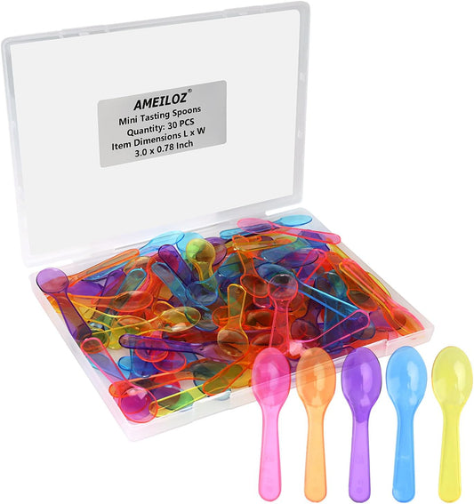 AMEILOZ 3" Mini Tasting Spoons Colored Disposables Small Taster Spoon, Tiny Dessert Spoon Assorted Ice Cream Spoons Multi-Color (1 Pack of 50 PCS)