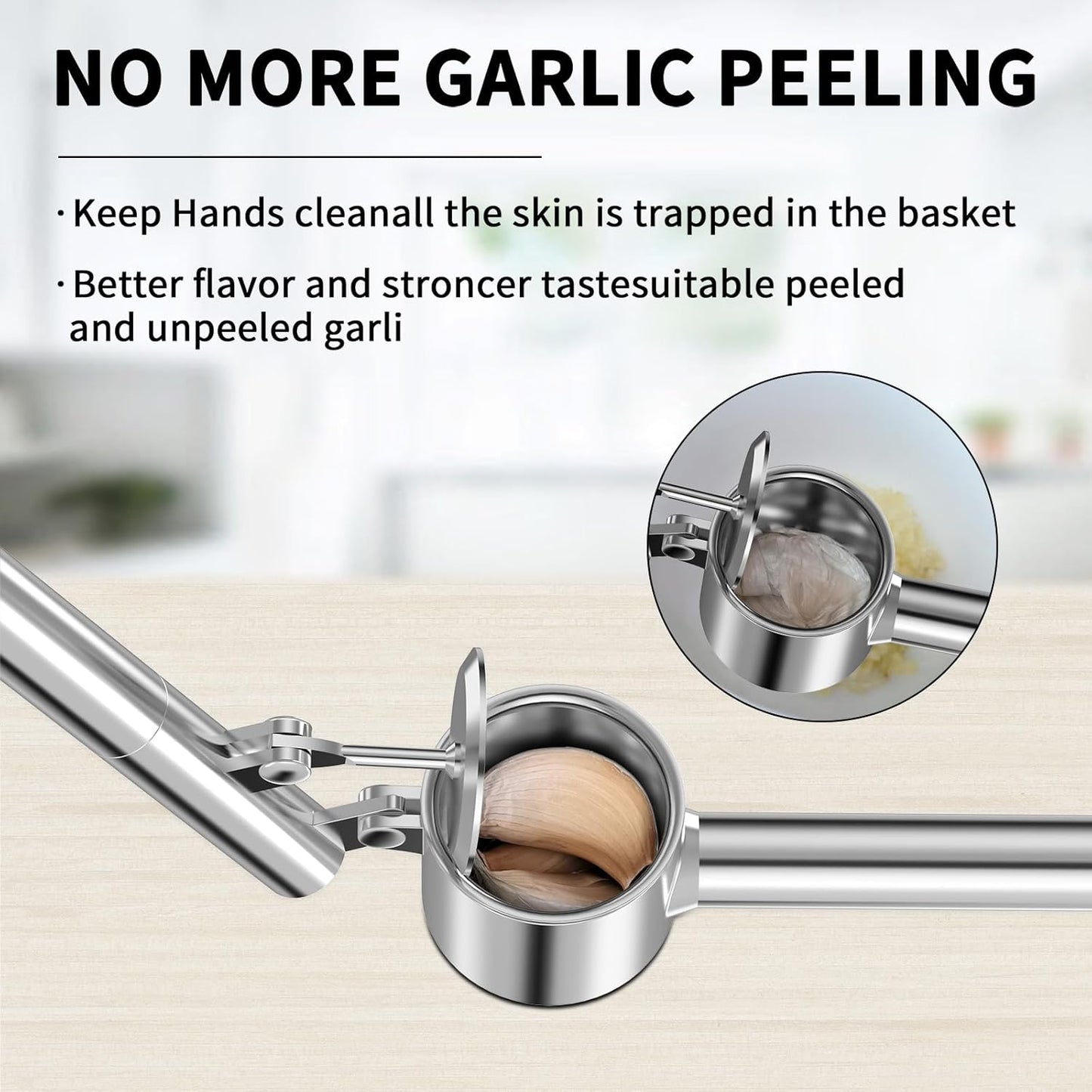 5-in-1 Stainless Steel Garlic Press Set with Large Chamber & Mincer - Heavy Duty Rustproof Garlic Crusher with Ergonomic Handle, Dishwasher Safe, Easy Squeeze Design for Ginger, Nuts, Herbs (Large)