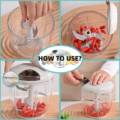 Manual Food Processor Vegetable Chopper, Hand Pull String Garlic Mincer Cutter for Veggies, Fruits, Nuts, Meat, Salad,500ml Gray