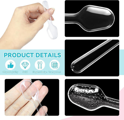 500 Count 3 Inch Mini Spoons - Clear Plastic Tasting Spoons for Desserts, Jello Shots, Pudding & Appetizers - Disposable Small Sample Spoons for Parties, Catering and Events