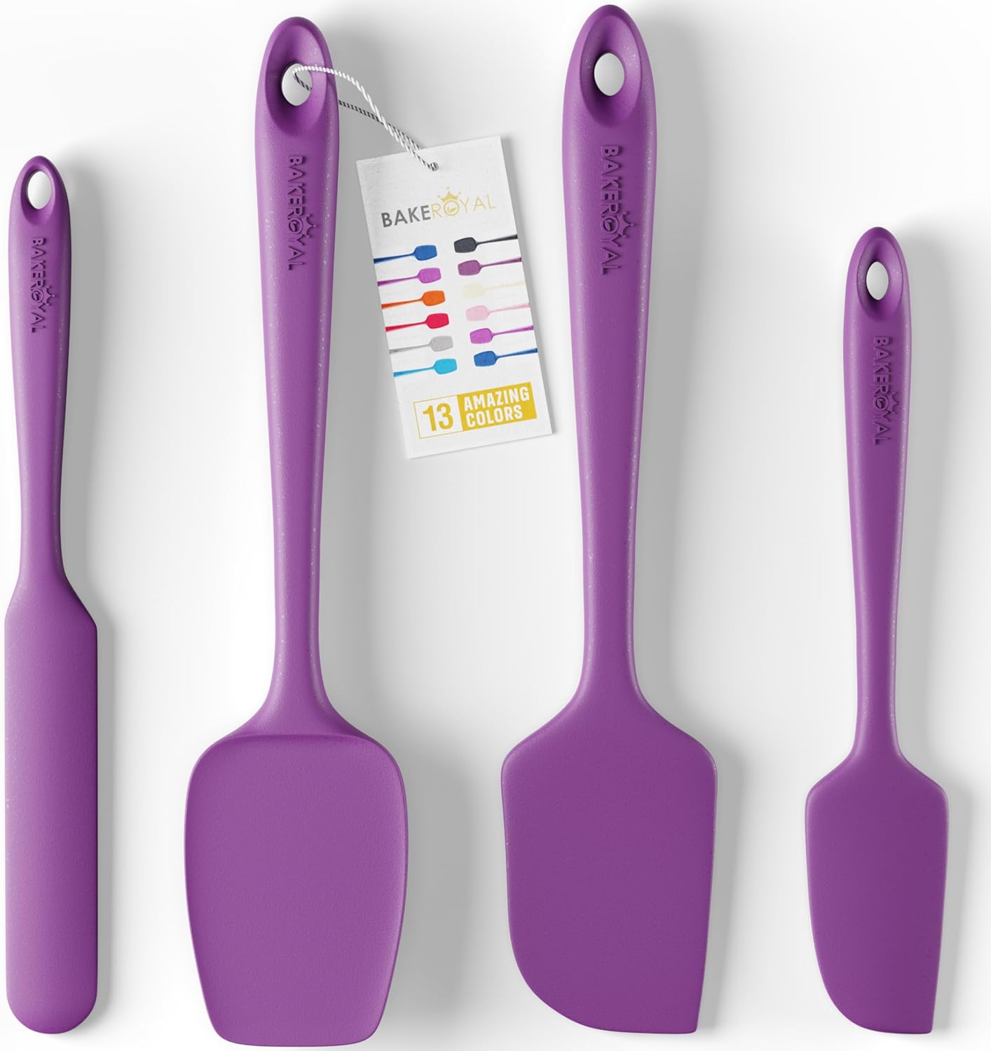 BakeRoyal Silicone Spatula Set - 4-Piece Rubber Spatulas Silicone Heat Resistant 600°F for Everyday Task - Seamless Design Kitchen Spatulas for Nonstick Cookware - Royal Blue