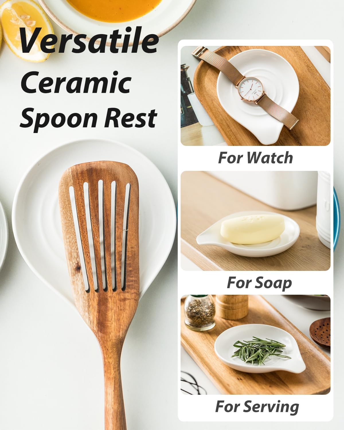 LAUCHUH Spoon Rest, Large Ceramic Spoon Holder for Kitchen Counter Spatula Rest Heat-Resistant Spoon Rest for Stove Top Cooking Utensil Holder, Farmhouse Kitchen Décor for Father's Day, Cream, 5 Inch