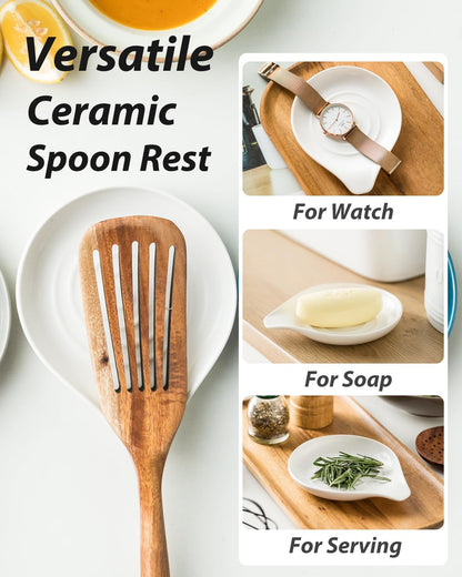 LAUCHUH Spoon Rest, Large Ceramic Spoon Holder for Kitchen Counter Spatula Rest Heat-Resistant Spoon Rest for Stove Top Cooking Utensil Holder, Farmhouse Kitchen Décor for Father's Day, Cream, 5 Inch