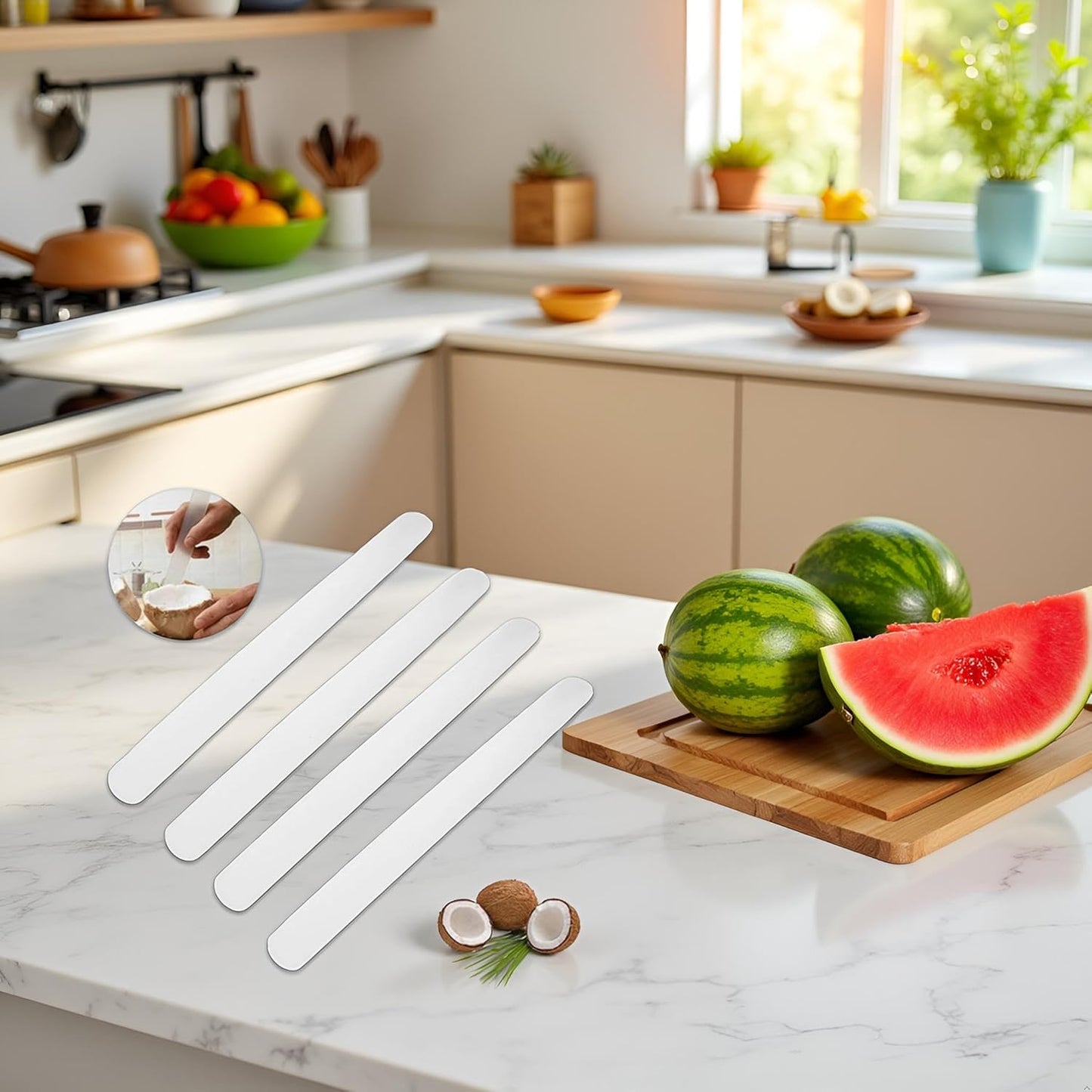 4 Pcs White Coconut Opener,Coconut Meat Scraper,Soft and Flexible Coconut Egg Tools Kitchen Utensils and Gadgets for Coconut Lovers Melon Ballers Melon Ballers