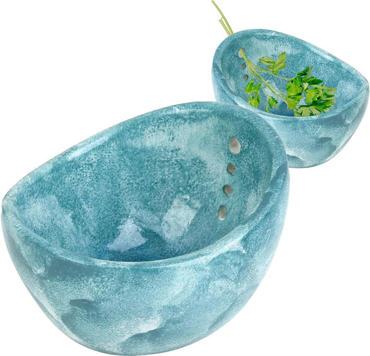 Hamblin Pottery Herb Stripper Bowl, Handmade Resin Herb Stripper Tool with Multiple Hole Sizes, Efficient Leaf Removal for Rosemary Cilantro Parsley (Blue)