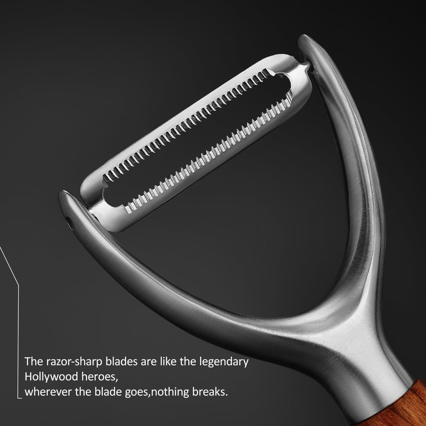 Serrated Blade Premium I Type 304 Stainless Steel Multifunctional Kitchen Peeler Real Wood Handle Ultra Sharp Blade Vegetable Potato Apple（Agarwood）