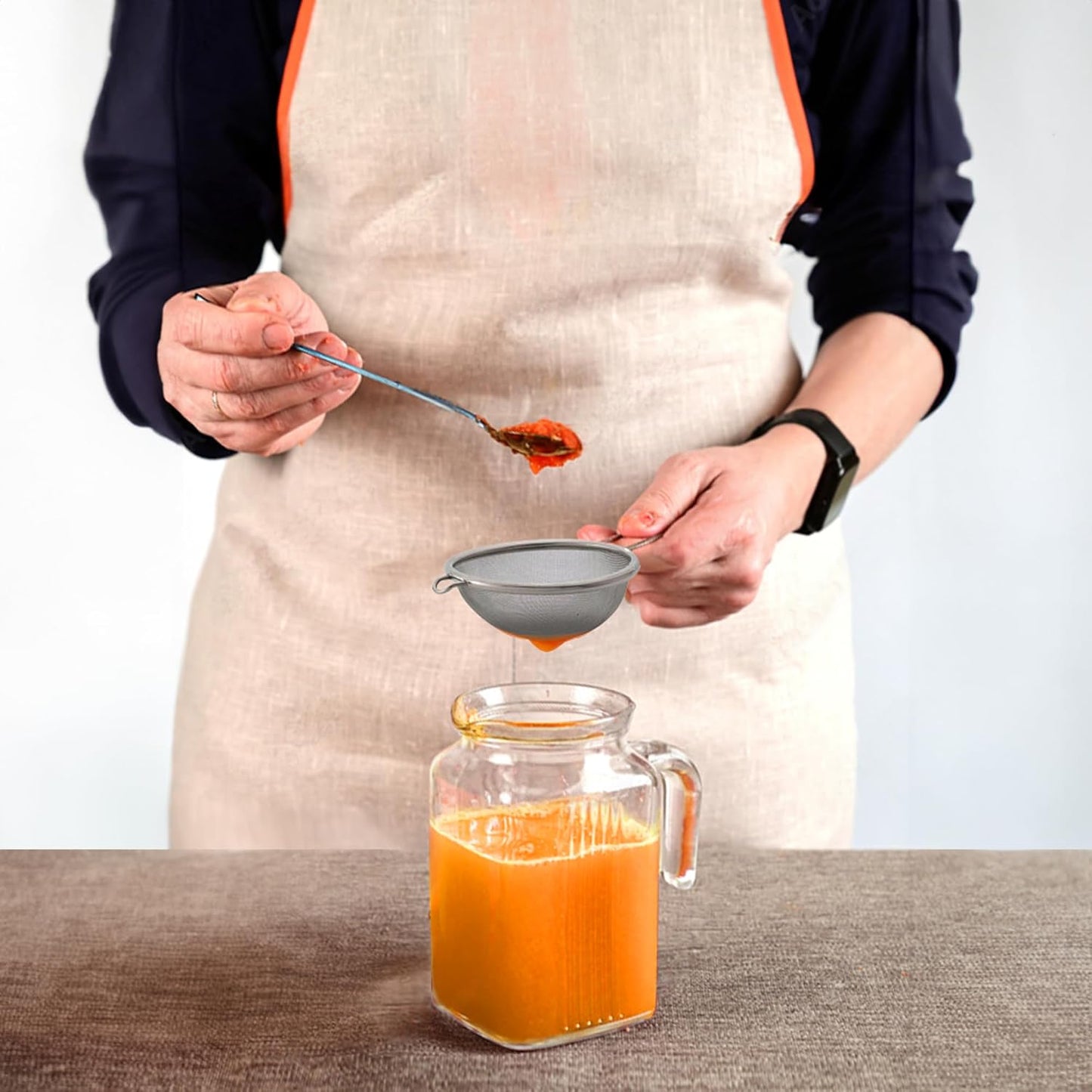 HIC Kitchen Fine Mesh Strainer With Helper Handle, 18/8 Stainless Steel, 6-Inch, For Sifting, Draining, And Straining Pasta, Vegetables, Stocks, And Sauces