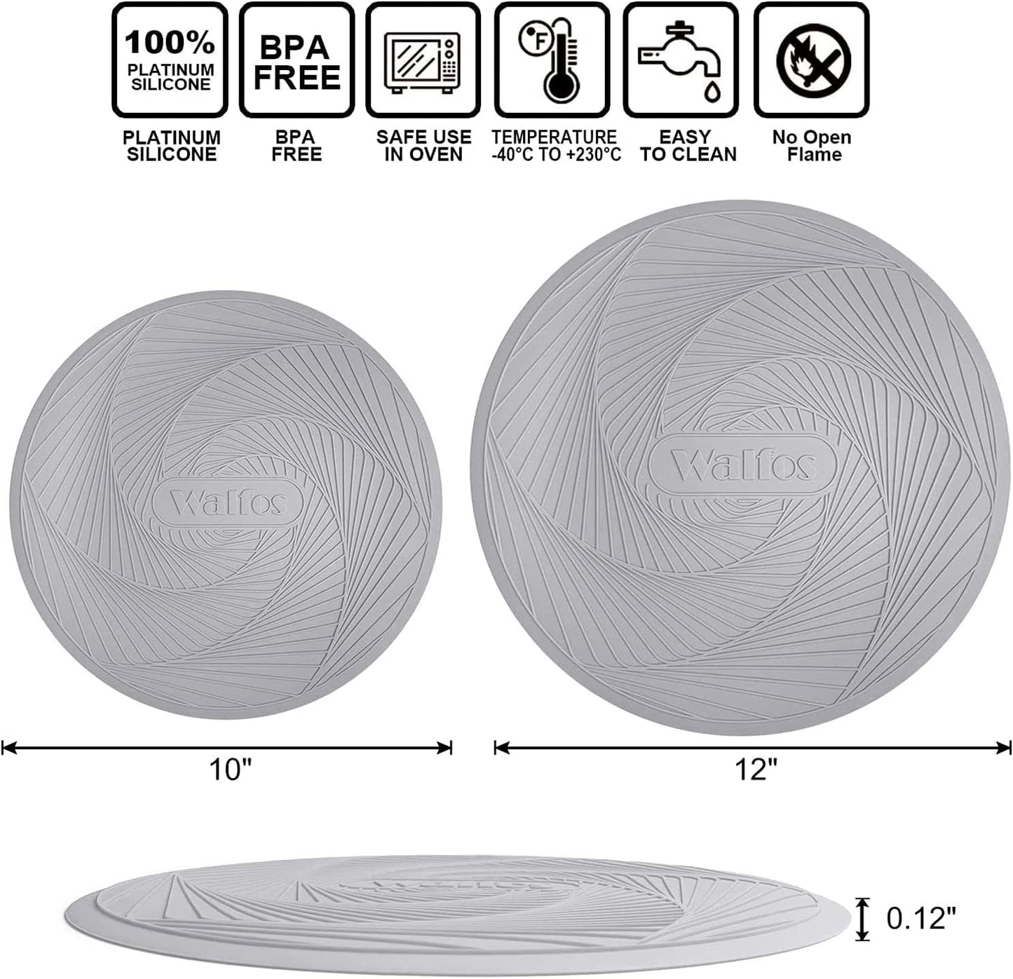 Walfos Silicone Trivet Mats - 4 Heat Resistant Pot Holders, Multipurpose Non-Slip Hot Pads for Kitchen Potholders, Hot Dishers, Jar Opener, Spoon Holder, Food Grade Silicone & BPA Free (Black)