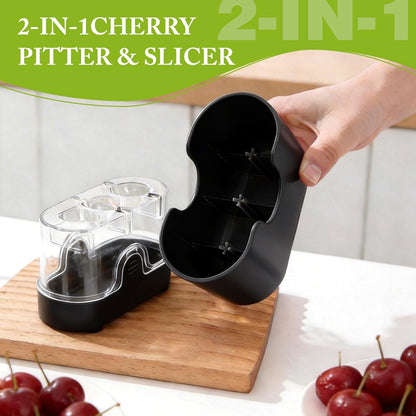 3-in-1 Cherry Pitter and Slicer, Manual Cherry Core Remover Tool Cuts Cherries in Half, for Kitchen Baking Making Cherry Jam Saving Time & Effort(Red)