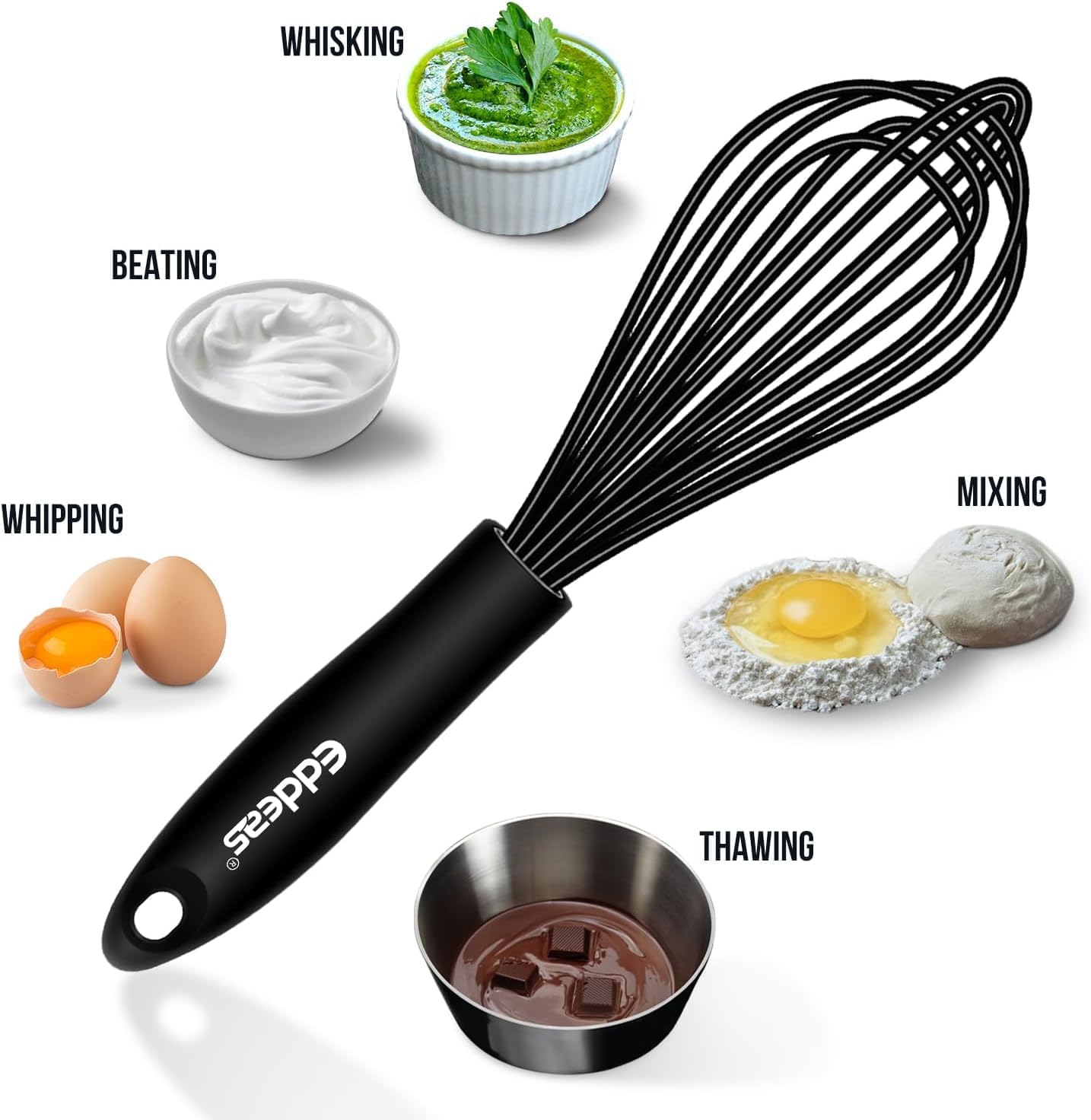 Whisks For Cooking - 500 °F Heat Resistant Silicone Whisk, Heavy Duty 7",9"&11inch Non-Scratch Balloon Kitchen Wisk tool Set, for cooking Wisking, Blending, Beating, Stirring, 3 Piece Black