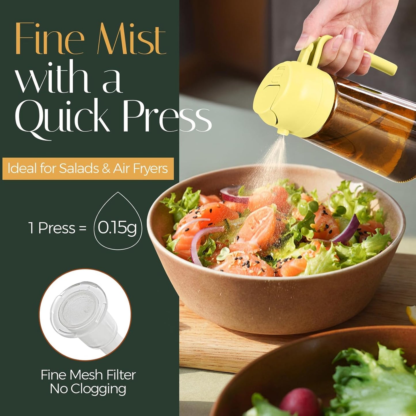 YARRAMATE 2Pcs 16oz/470ml Dark Brown Oil Sprayer for Cooking with Stickers, Food-grade Premium 2 in 1 Olive Oil Dispenser Bottle for Kitchen Gadgets, Air Fryer, Salad, Frying, BBQ (Black&OliveGreen)