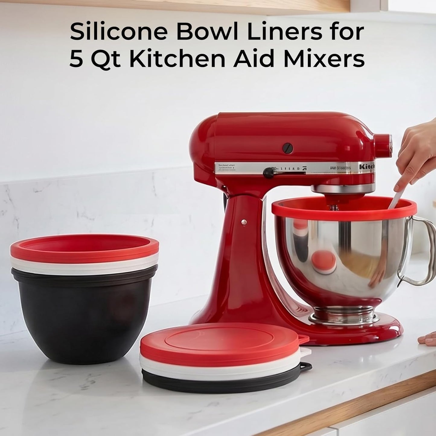 Ceruaxb Silicone Bowl Liners for KitchenAid 5 Qt Tilt-Head Stand Mixer, 3 Pack with Lids, Non-Stick Mixing Bowl Inserts, Food-Grade, Easy Clean, Ideal for Dough Proofing & Food Prep