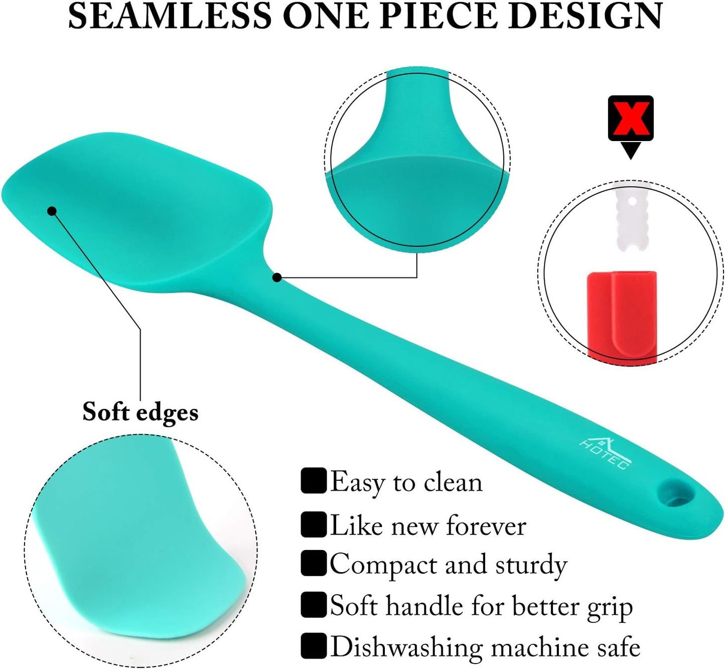 HOTEC 600℉ Heat Resistant BPA-Free Silicone Rubber Spatula Set,Kitchen Cooking Spatulas, Baking, Mixing for Non Stick Cookware, Dishwasher Safe, Set of 5, Khaki