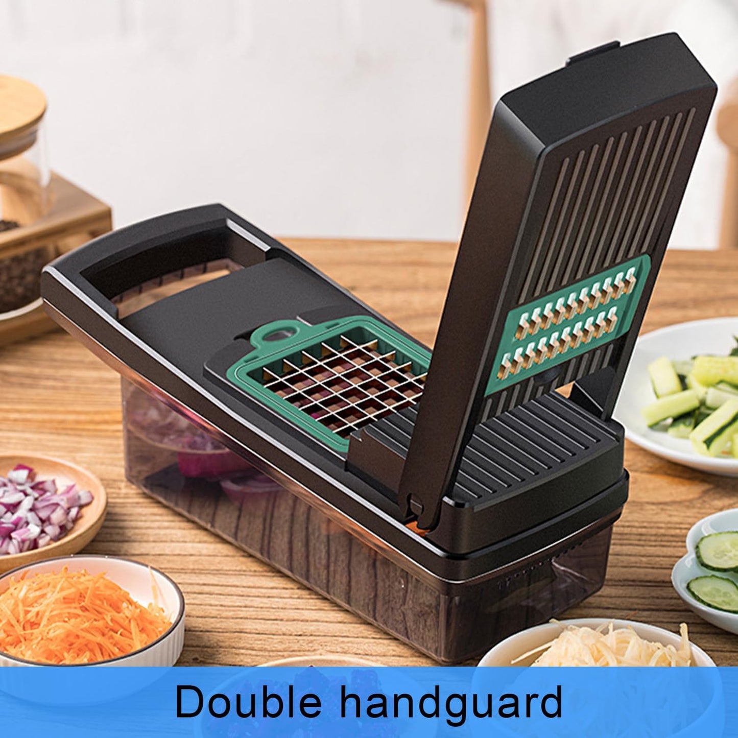 Vegetable Chopper, Food Shredder with Container, Mandoline Slicer, Cheese Grater, Veggie Dicer Slicer Cutter, Egg white separator,Includes Bonus hand protector& Kitchen Gadgets