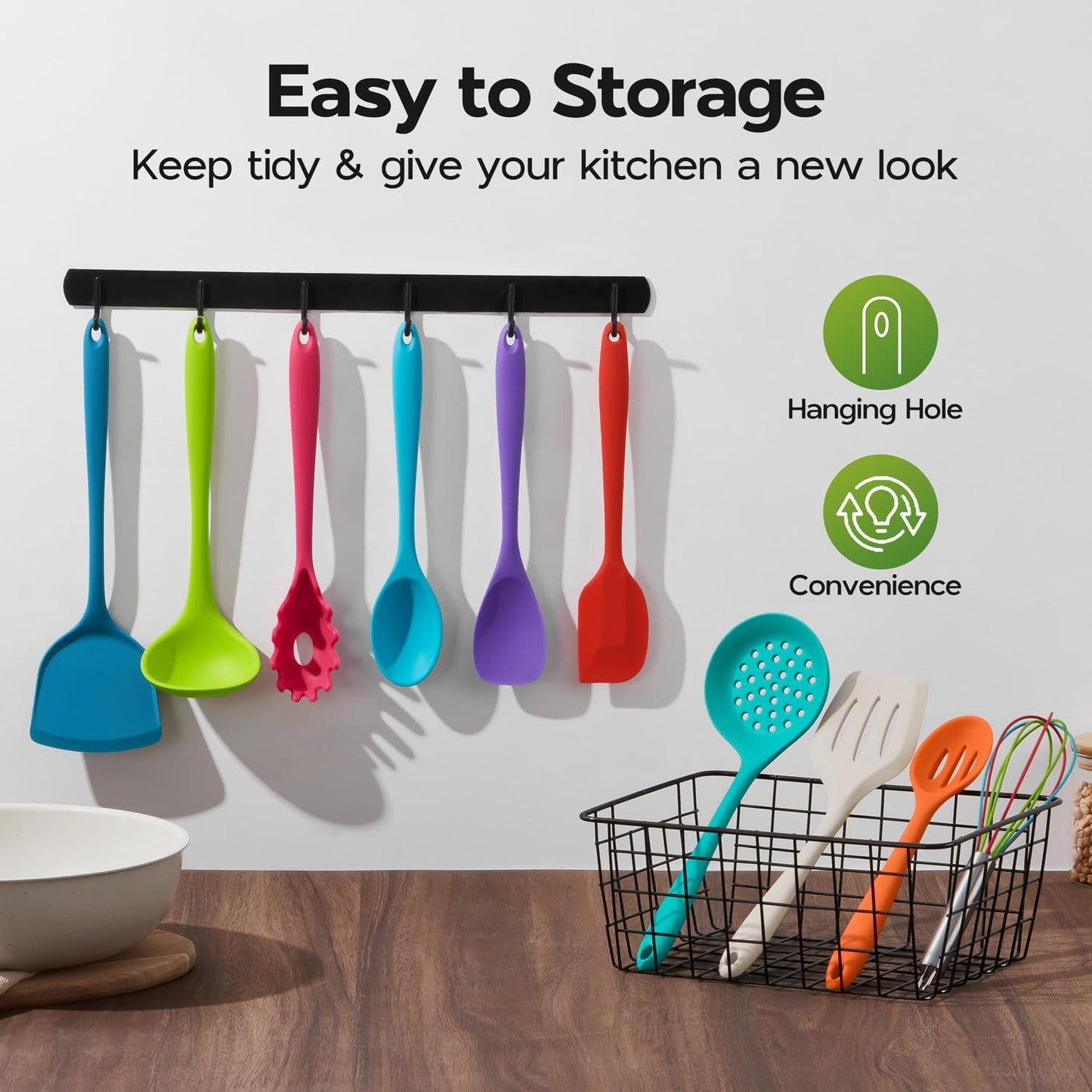 Onader Silicone Cooking Utensils Set of 10, Kitchen Utensils for Nonstick Cookware, Heat Resistant & Nontoxic Spatula Set- Khaki