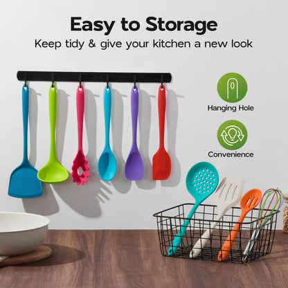 Onader Silicone Cooking Utensils Set of 10, Kitchen Utensils for Nonstick Cookware, Heat Resistant & Nontoxic Spatula Set- Khaki