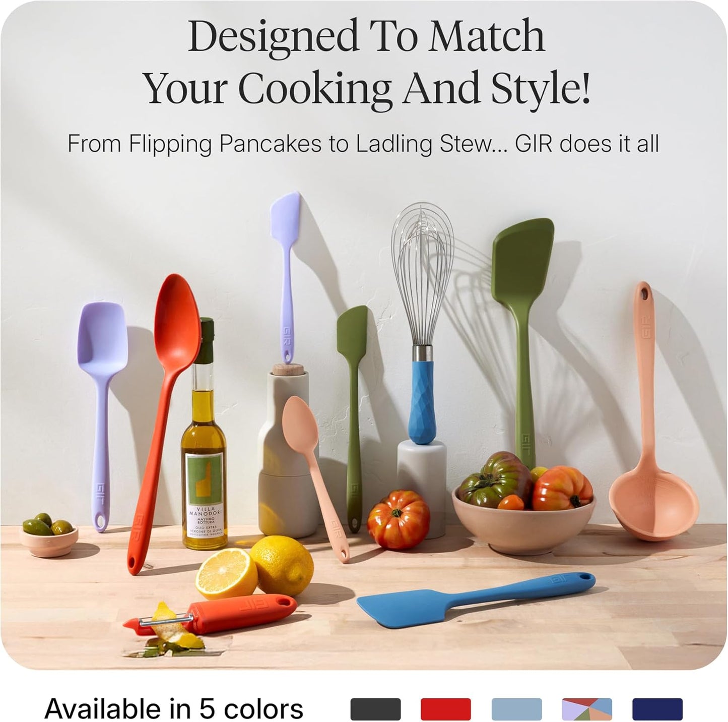 GIR: Get It Right 5-Piece Silicone Ultimate Kitchen Utensils Set - Ladle, Spatula, Flip, Spoon & Spoonula - Non-Toxic Cooking Utensils for Nonstick Cookware, Cooking and Baking - Black