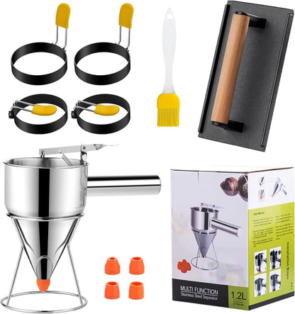 Choxila 7 Piece Griddle Breakfast Kit for Blackstone, Griddle Accessories Set - Includes Pancake Batter Dispenser, Bacon Press, Egg Rings, Basting Brush