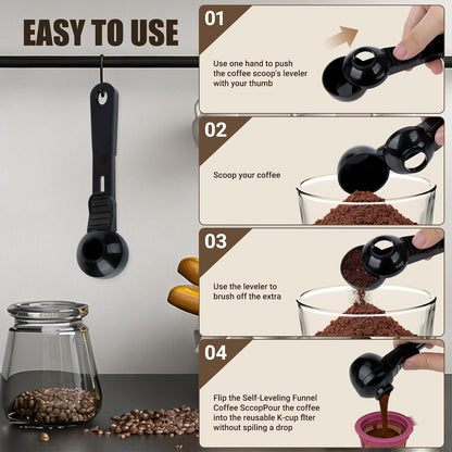 CARGEN 2 Pack Coffee Scoop and Funnel for Reusable, 2TBSP Coffee Sliding Spoon Funnel with Spill-Free Design Measuring Spoon Funnel for Ground Coffee Protein Powder and Tea(Black and Blue)