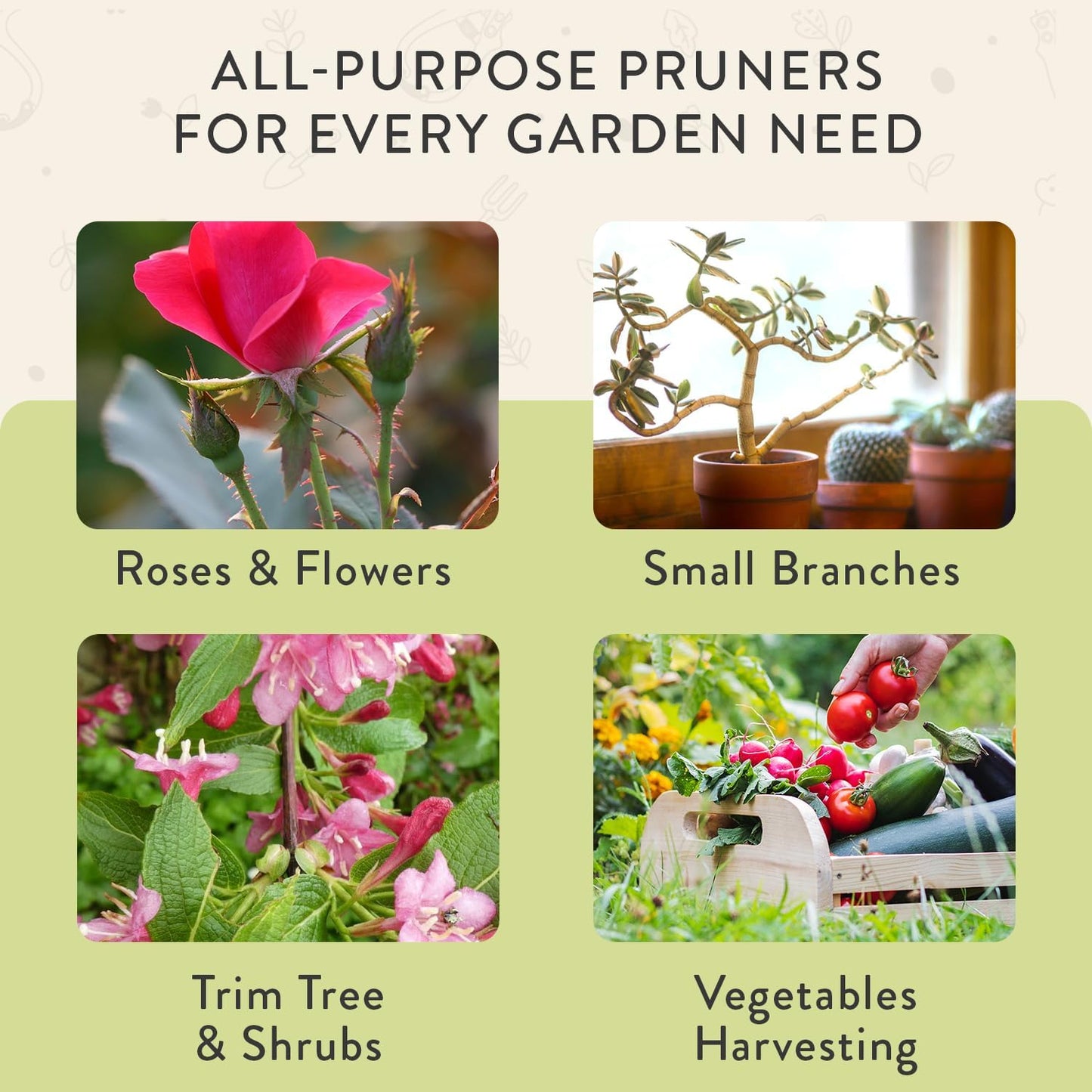 Modern Sprout Hand Pruners - Lightweight Pruning Shears W/Easy Lock- Gardening Scissors - Bypass Sharp Carbon Steel Blade - Rust Resistant - Garden Tools - Reusable Holster - Sage
