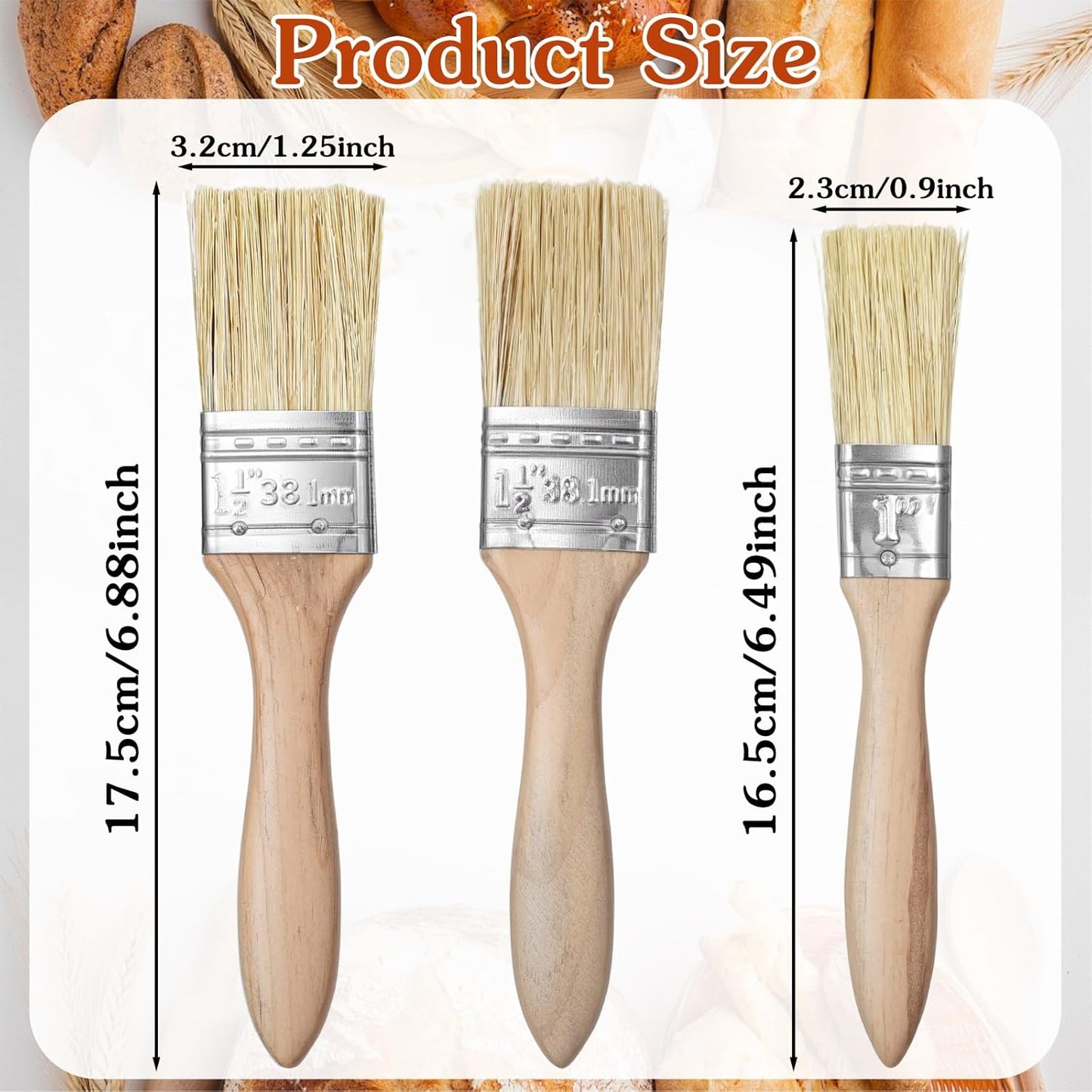 3 Pcs Pastry Brush Basting Brush BBQ Brushes Boar Bristles Wooden Handle Brushes for Applying Marinades, Sauces, Oils, Egg and Baking (1 Inch, 1 1/2 Inch)