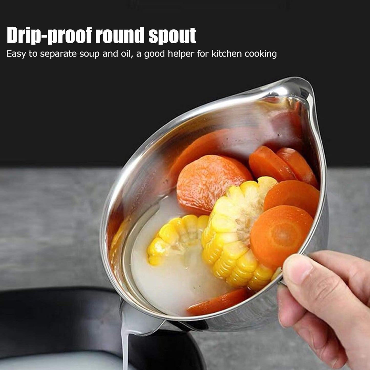 Topyond Fat Separator, 304 Stainless Steel Gravy Oil Grease Filter, Durable Cooking Strainer for Soup & Sauce Making(5.3x3.5in)
