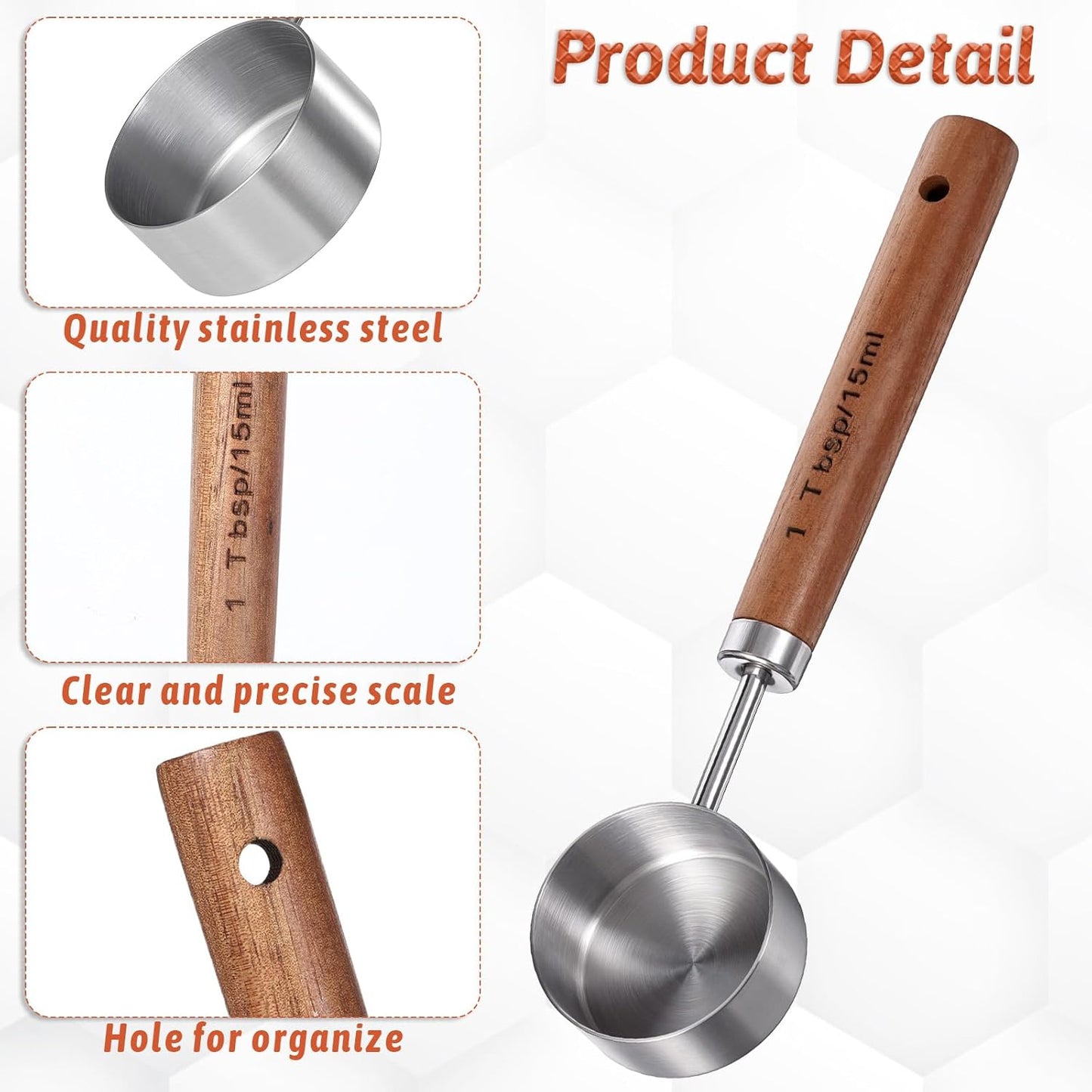 Coffee Measuring Spoon, Vintage Coffee Measuring Scoop 1 Tablespoon 15ml Stainless Steel Coffee-Spoon with Walnut Handle for Ground Coffeebeans Tea and More (Silver)
