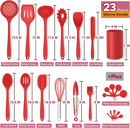 E-far Silicone Cooking Utensils Set, 7-Piece Black Heat Resistant Kitchen Utensils Set, Kitchen Nonstick Tools Spatula Ladle Spoon Pasta Server for Non-stick Cookware, Non-Toxic & Dishwasher safe