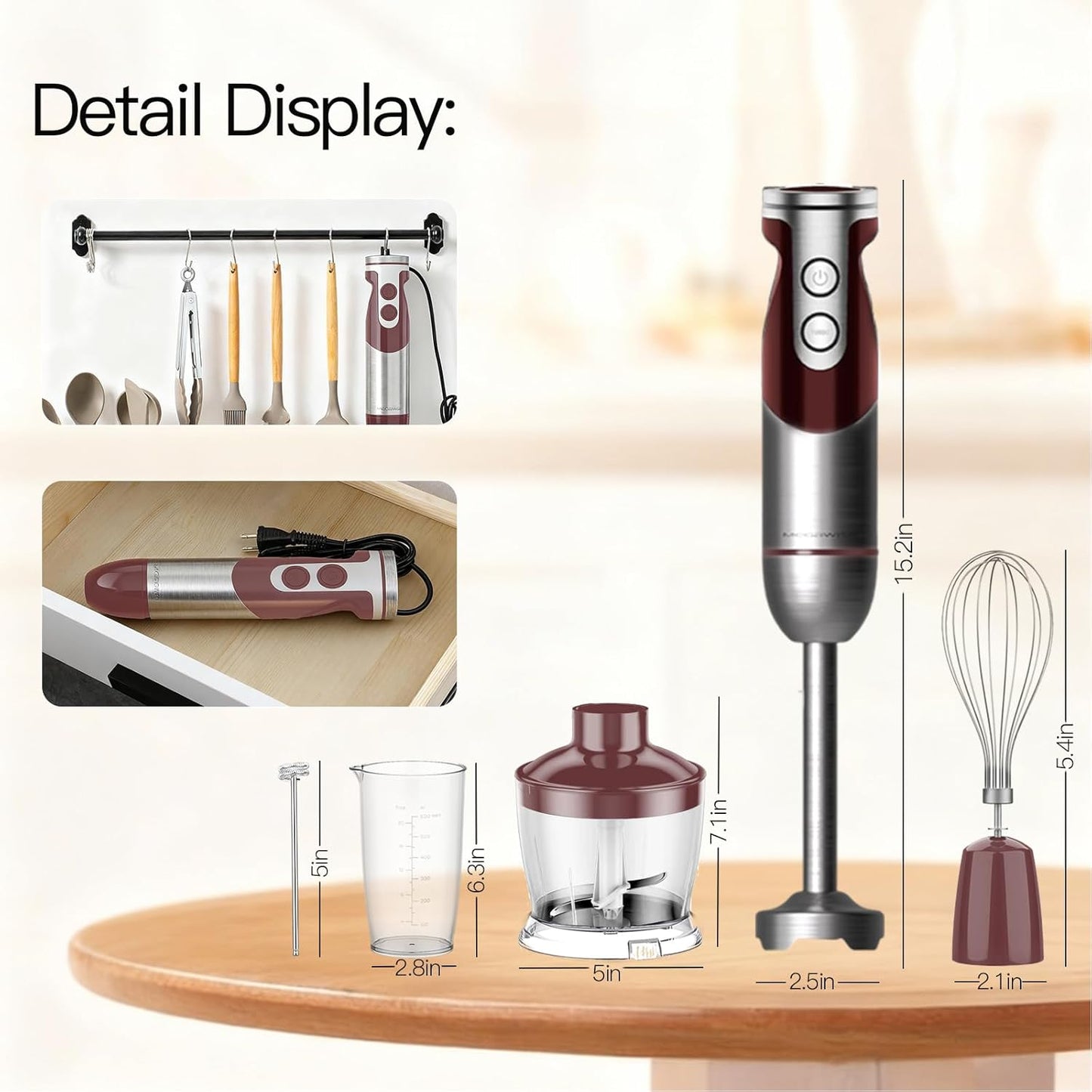 Megawise High-Power Hand Blender – 400W Max Power with Versatile 3-in-1 Attachments (Blending Shaft, Whisk, Chopper); Ergonomic Design with Adjustable Speed Control; Easy to Clean and Maintain (Black)