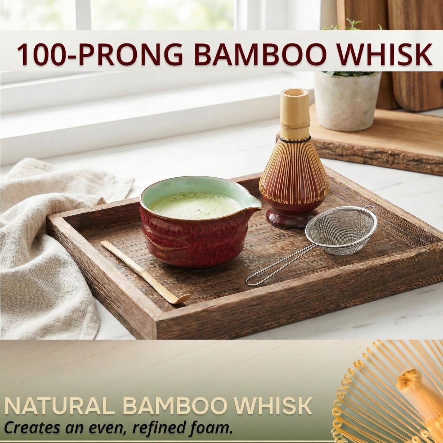 Premium Matcha Whisk Set – 5 Piece Japanese Tea Ceremony Kit | Spouted Ceramic Bowl, Bamboo Whisk, Holder, Scoop, Sifter – Essentials for Smooth Matcha Preparation - Magnetic Gift Box