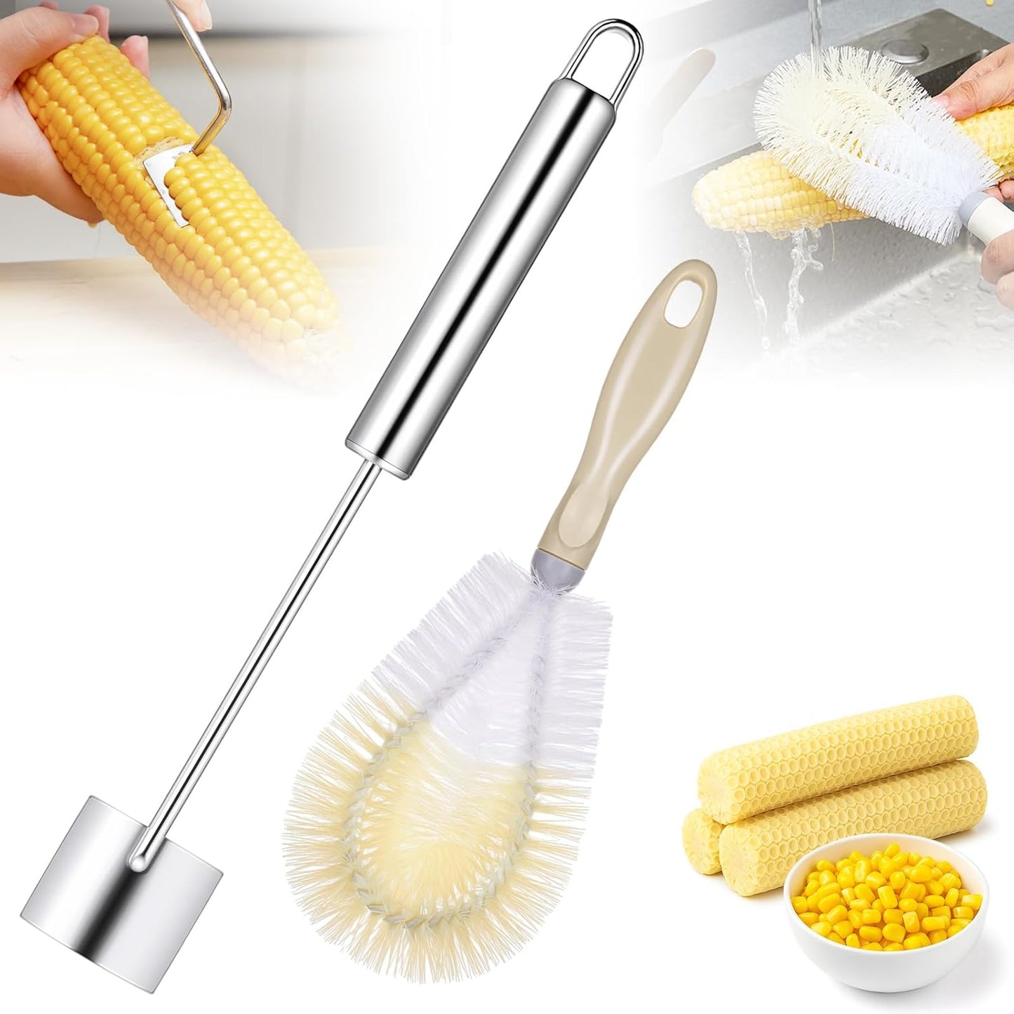 Nuogo Corn Peeler with Corn Silk Remover Stainless Steel Stripping Tool for Home & Outdoor Barbecue