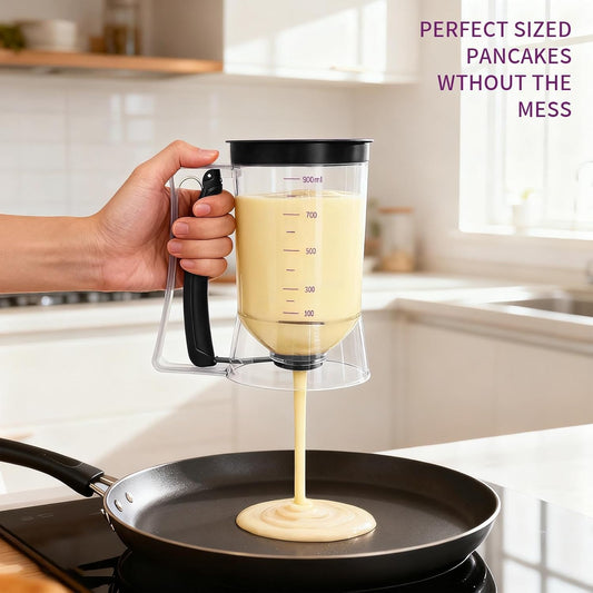 Pancake Batter Dispenser, Kitchen Must Have Tool for Perfect Pancakes, Cupcake, Waffle, Cake & Crepe, Batter Separator Maker with Measuring Label, Easy Pour Baking Supplies for Griddle (Purple)