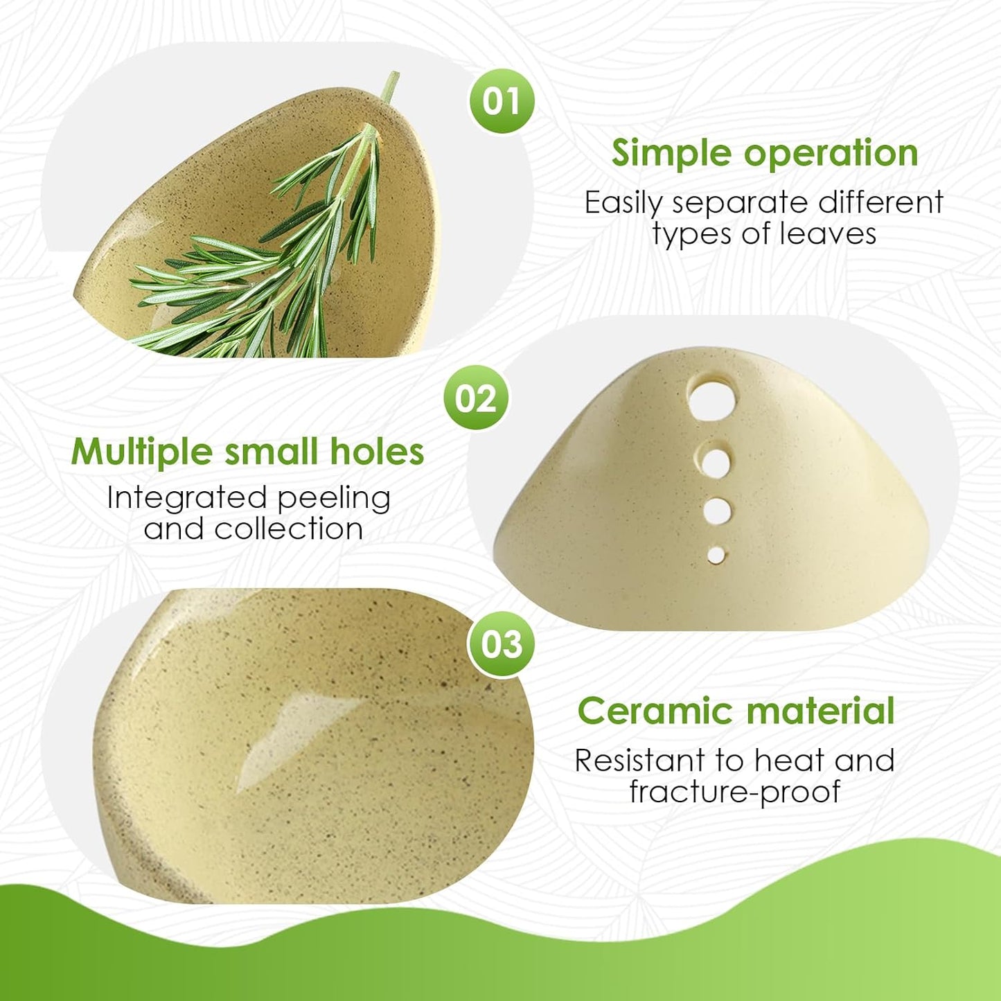 Vvluvva Ceramic Herb Stripper Bowl with Multi-Size Leaf Stripping Holes, Handmade Pottery Herb Peeler and Grinding Bowl for Kitchen Meal Prep, Quickly Separate Herb Leaves and Stems