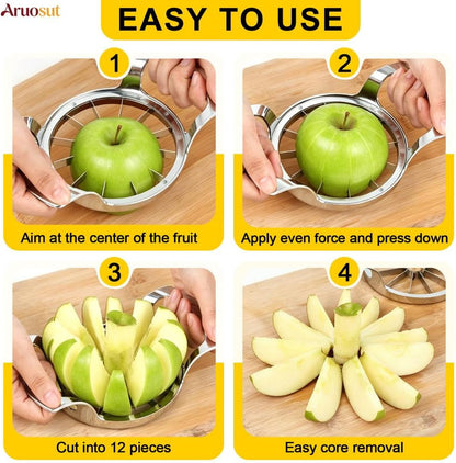 Apple Slicer, 12 Blade Extra Large Stainless Steel Apple Cutter, Heavy Duty Slicer and Corer Tool for Kitchen, Easy to Use