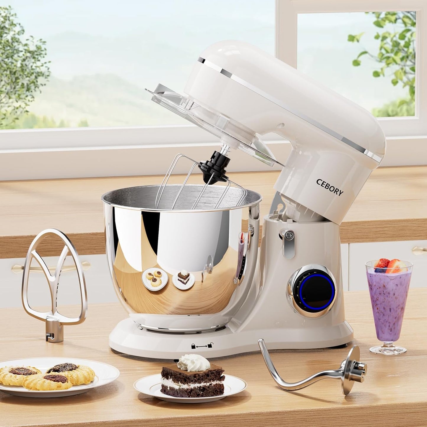 CEBORY 3-IN-1 Electric Stand Mixer, 6.5QT Bowl 660W 10-Speed Kitchen Mixer, Household Food Mixers include Dough Hook, Beater and Whisk, Bread Cake Mixer for Baking and Most Home Cooks, Pink