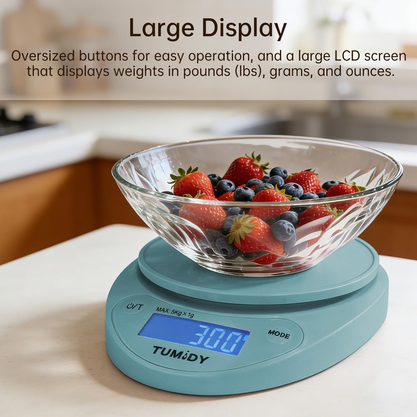 Small Digital Kitchen Scale Food - 11lb/5kg Kitchen Weight Scale with LCD Display for Weight Loss, Sourdough Bread, Baking, Cooking, Keto and Meal Prep, 1g Precision, Batteries Included, Blue