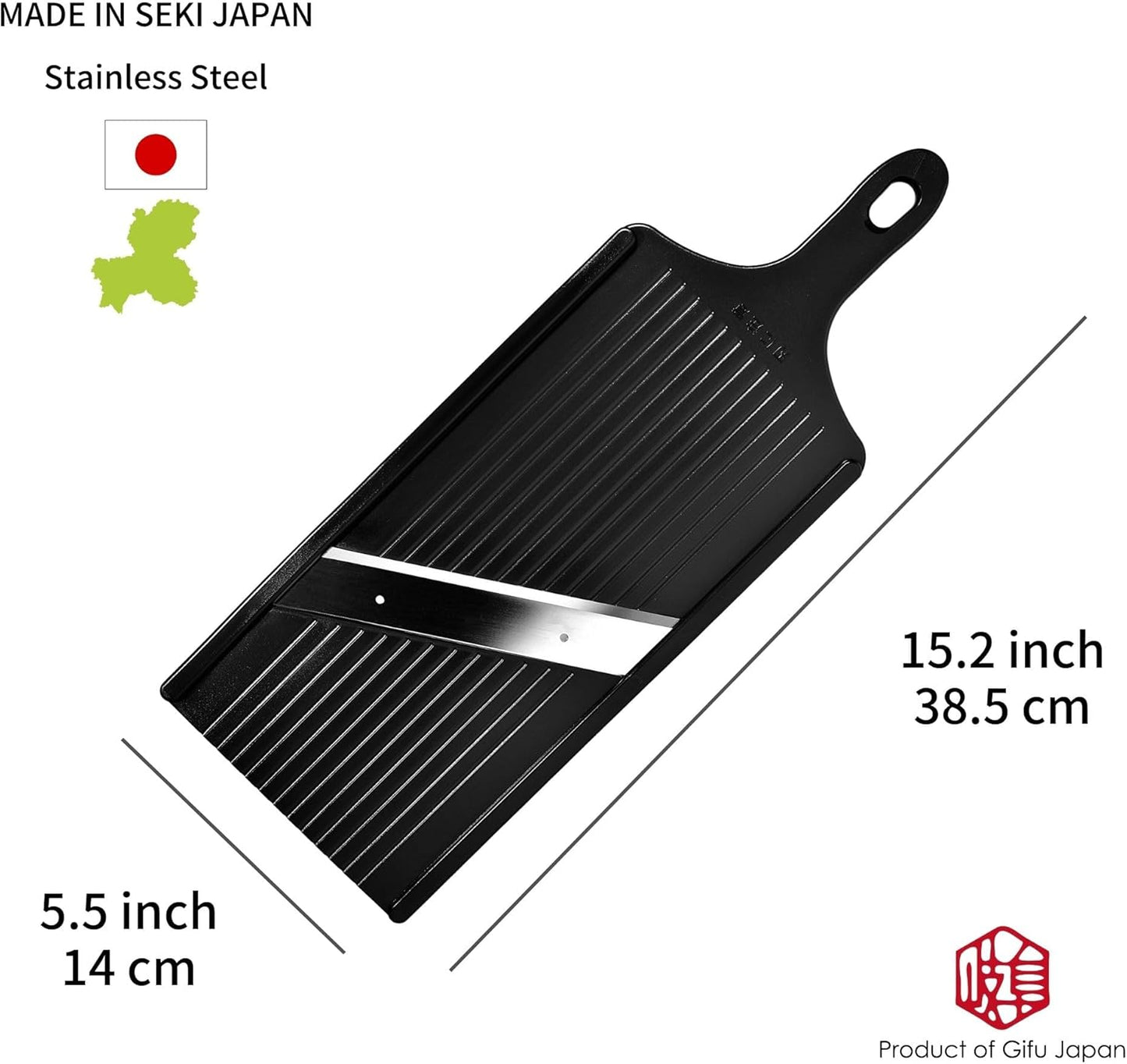 Seki Japan Cabbage Slicer, stainless steel mandoline slicer with hand protector, wide black plastic slicer, great for shredded cabbage
